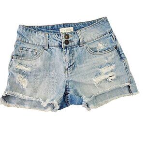 Sky and Sparrow Denim Low Rise Cufoff Shorts Size 1 Distressed Ripped Light Wash